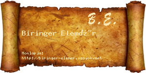 Biringer Elemér névjegykártya