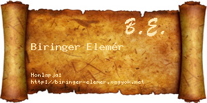 Biringer Elemér névjegykártya